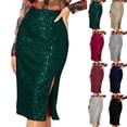 thumbnail image 1 of Paiwinds Women's Solid Color Shiny Sequin Sheath Midi Skirt with Zipper, Soft Stretchy Polyester for Casual and Party, 1 of 8
