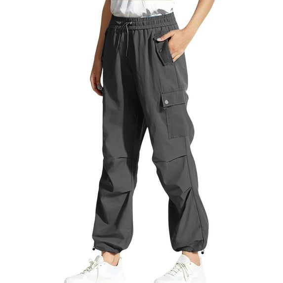 Paiwinds Women's Solid Color Straight Leg Work Pants with Pockets, Elastic Waist, Button Front, Cargo Style, Sturdy, Multiple Colors.