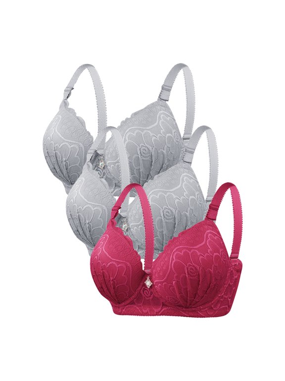 3-Pack Push Up Bras for Women Underwire Embossed Lace Full Coverage D-Cup Plus Size Supportive Everyday, Size 38D-48D