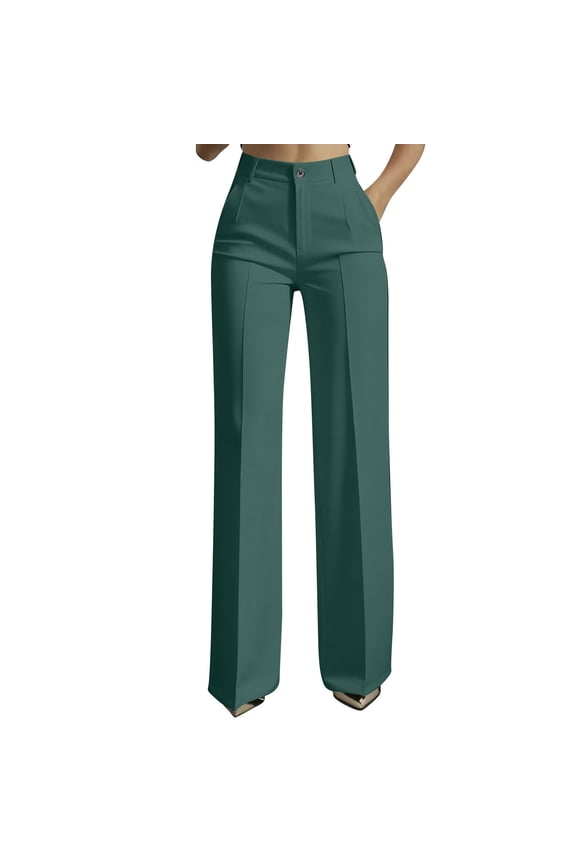 Women's Solid High Waist Hanging Straight Tube Wide Leg Suit Pants With Pockets Casual Loose Trousers