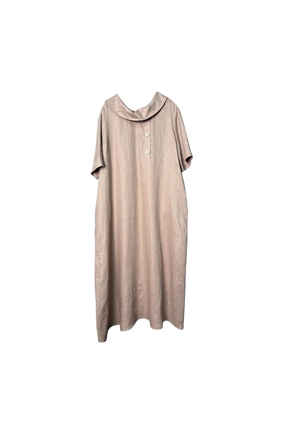 Women's Spring Fall Casual Short Sleeve Lapel Loose Dress, Breathable Flax Elegant Solid Color Shift Dress for Daily Outing, Date or Party