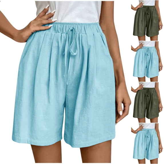 Paiwinds Women's Spring Summer Solid Color Drawstring Shorts, High Rise, Wide Leg, Loose Fit Lightweight Casual Shorts, Multiple Colors.