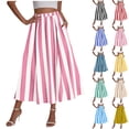 thumbnail image 1 of Paiwinds Women's Spring Summer Striped High Waist A-Line Flowy Ankle-Length Skirt with Elastic Waist, Soft Stretchy Polyester Spandex for Beach Vacation, 1 of 9