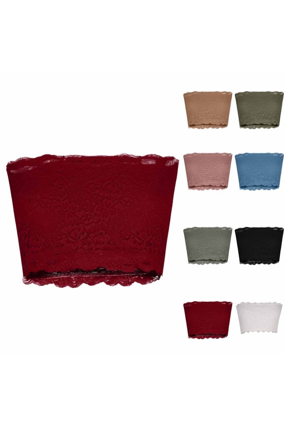 Women's Strapless Bandeau Bra, Solid Color Lace Trim Wirefree Comfort for Off Shoulder Tops, Everyday Invisible Wear