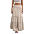 thumbnail image 1 of Paiwinds Women's Summer Fashion Solid Color A-Line Maxi Skirt with Elastic Waist and Pockets, Soft Comfortable Stretchy Polyester Spandex for Everyday Casual, 1 of 8
