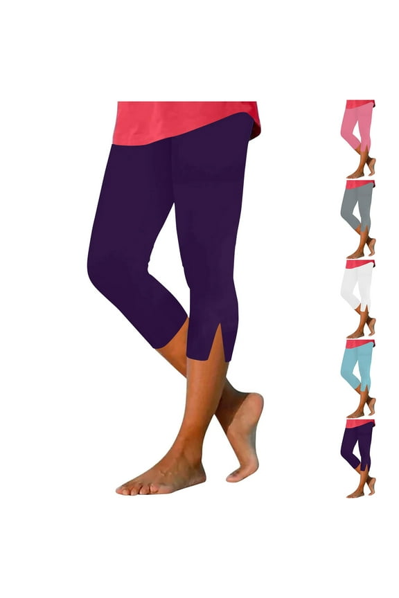 Women's Summer High Waisted Solid Color Capris, Slim Fit, Stretchy Polyester Spandex, Yoga Gym Pants, 7/8 Length, Multiple Colors.
