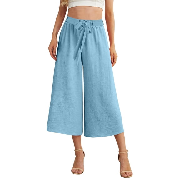 Paiwinds Women's Summer Linen Blend Solid Color Capris with Pockets, Elastic Waist, Straight Leg 7/8 Length Casual Pants, Lightweight Breathable, Multiple Colors.
