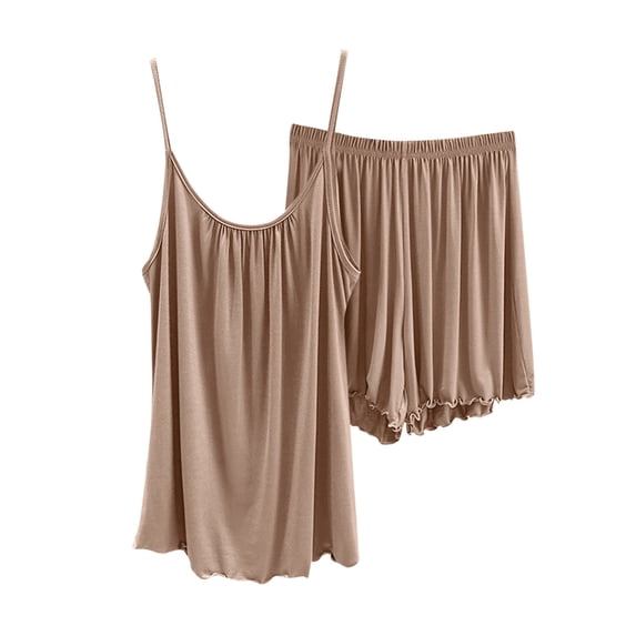 Paiwinds Women‘s Summer Suspender Pajama Set - Loose Halter Neck Top & Shorts, Soft Modal Cotton Blend for Hot Weather