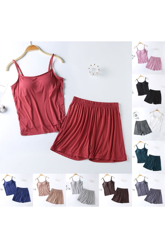 Women‘s Suspender Pajama Set with Built-in Support - Halter Neck Top & Loose Shorts, Comfortable Modal Blend
