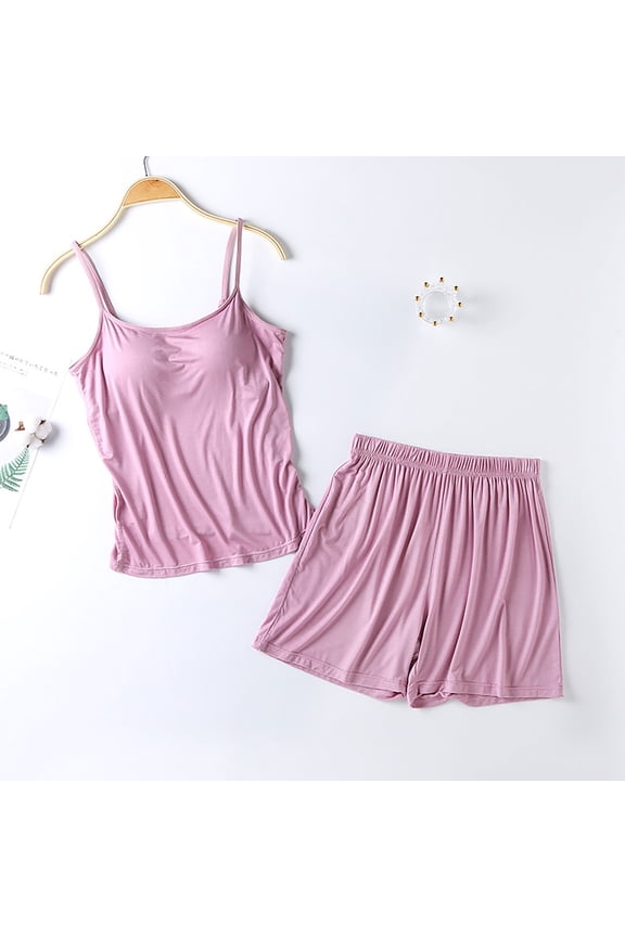 Women‘s Suspender Pajama Set with Built-in Support - Halter Neck Top & Loose Shorts, Comfortable Modal Blend