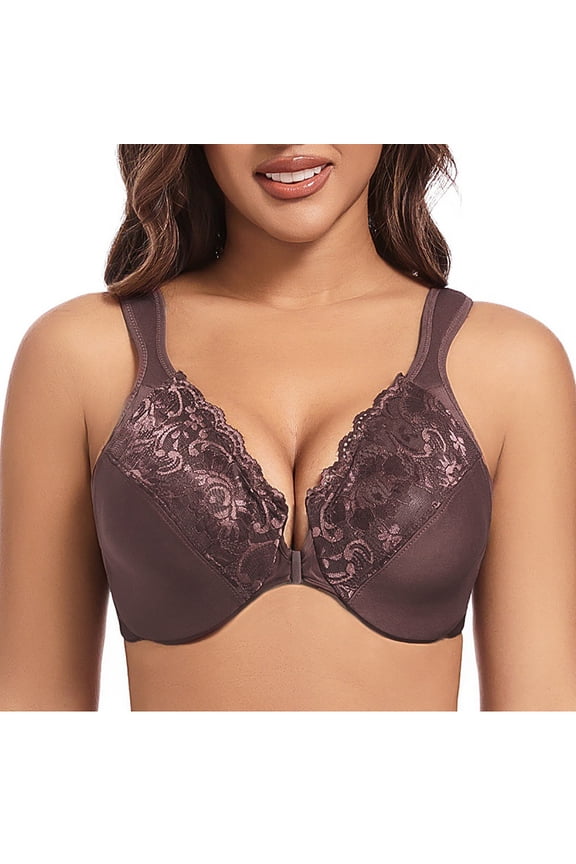 Women's Thin Lace Underwire Front Button Adjustable Bra for Larger Sizes, Siren Look with Shaping Support, Gathered Design for Style and Comfort