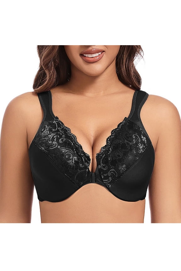 Women's Thin Lace Underwire Front Button Adjustable Bra for Larger Sizes, Siren Look with Shaping Support, Gathered Design for Style and Comfort