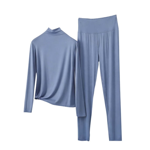 Paiwinds Turtleneck Pajama Set for Women - Stand-Up Collar Long Sleeve & Straight-Leg Pants, Soft Cotton Blend Winter Sleepwear