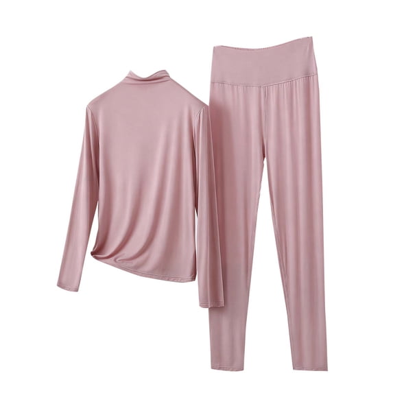 Paiwinds Turtleneck Pajama Set for Women - Stand-Up Collar Long Sleeve & Straight-Leg Pants, Soft Cotton Blend Winter Sleepwear