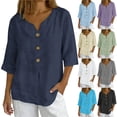 thumbnail image 1 of Paiwinds Women's V-Neck 3/4 Sleeve Button Down Shirt Casual Loose Fit Blouse Soft Polyester Solid Color Top, 1 of 9