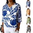thumbnail image 1 of Paiwinds Women's V-Neck 3/4 Sleeve Printed Loose Fit Top Casual Blouse Soft Rayon Nylon Blend, 1 of 9