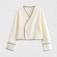thumbnail image 1 of Paiwinds Women's V-Neck Button Long Sleeve Hoodless Jacket Casual Zipper Front Polyester Blend Top for Daily Activities and Special Events, 1 of 4