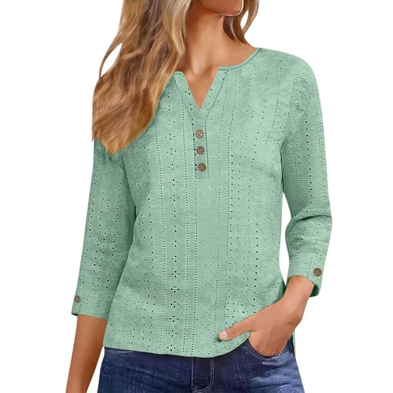 Paiwinds Women's V-Neck Long Sleeve Button Front Top Casual Solid Color Blouse Soft Polyester Spandex