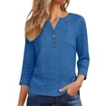 thumbnail image 1 of Paiwinds Women's V-Neck Long Sleeve Button Front Top Casual Solid Color Blouse Soft Polyester Spandex, 1 of 9