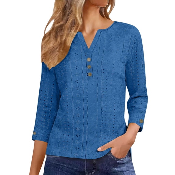 Paiwinds Women's V-Neck Long Sleeve Button Front Top Casual Solid Color Blouse Soft Polyester Spandex