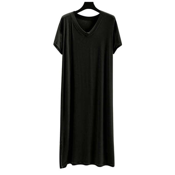 Paiwinds Women's V-Neck Long Sleeve Nightgown - Soft Modal Blend Loose Fit Sleepshirt for Home Lounging, Comfortable Long Sleep Dress, L-5XL
