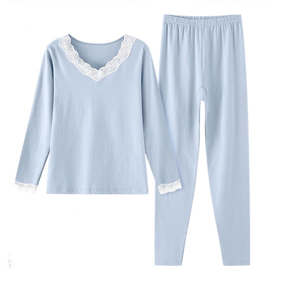 Paiwinds Women's Pajama Set - V-Neck Long Sleeve Fitted Top & Slim-Leg Pants, Cozy Thermal Sleepwear for Cold Winter Nights