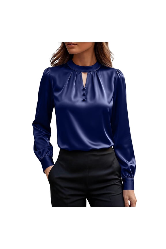 Women's V-Neck Pleated Satin Shirt, 2026 Summer Casual Elegant Blouse with Soft Silky Fabric for Everyday Wear