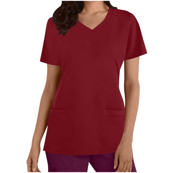 Paiwinds Women's V-Neck Scrub Top Solid Color Short Sleeve Medical Uniform with Pockets for Nurse Doctor Clinic Work