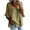 thumbnail image 1 of Paiwinds Women's V-Neck Short Sleeve Linen Blend Top, Casual Loose Fit Blouse for Spring Summer, Lightweight Comfortable Pullover Shirt, 1 of 8