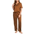 thumbnail image 1 of Paiwinds V-Neck Pajama Set for Women - Short Sleeve Pullover Top & Straight-Leg Pants, Soft Casual Sleep Loungewear, 1 of 7