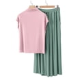 thumbnail image 1 of Paiwinds Women's Pajama Set - V-Neck Short Sleeve Solid Color Top & Loose Pants, Cotton Blend Summer Loungewear for Home, 1 of 6