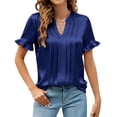 thumbnail image 1 of Paiwinds Women's V-Neck Short Sleeve Satin Blouse Business Casual Wear Soft Polyester Work T-Shirt Top, 1 of 9