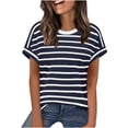 thumbnail image 1 of Paiwinds Women's V-Neck Short Sleeve Striped Shirt Casual Spring Summer Tee Blouse Soft Polyester Spandex, 1 of 7