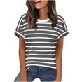 thumbnail image 1 of Paiwinds Women's V-Neck Short Sleeve Striped Shirt Casual Spring Summer Tee Blouse Soft Polyester Spandex, 1 of 8