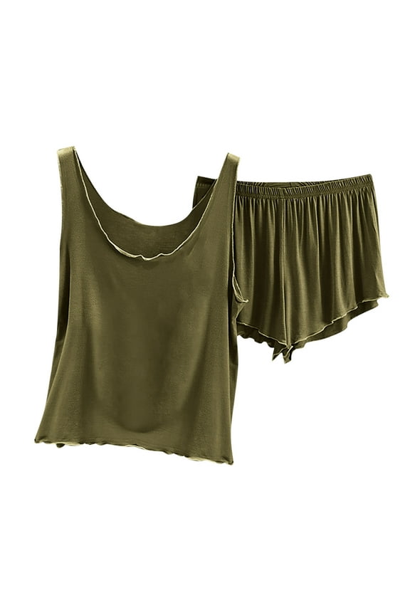 Women's V-Neck Sleeveless Pajama Set Soft Modal Cotton Polyester Blend Loose Shorts and Top Lightweight Breathable for Summer Sleeping Lounging