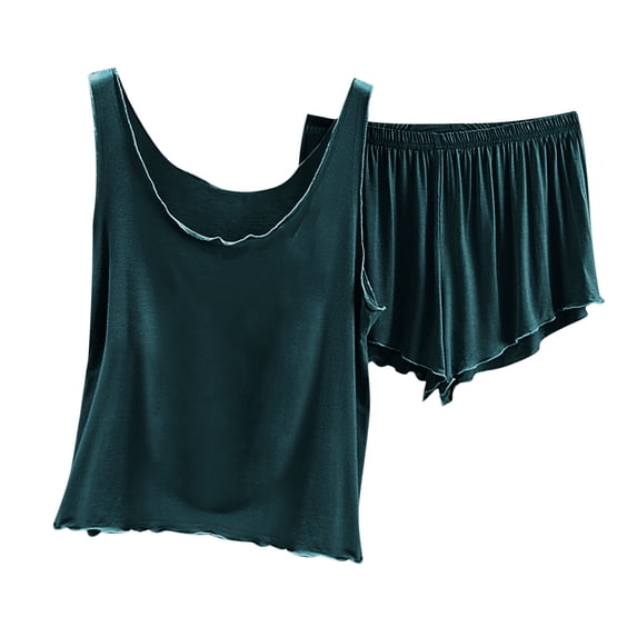 Paiwinds Women's Pajama Set - V-Neck Sleeveless Soft Cotton Blend Loose Shorts & Top, Lightweight Summer Sleeping