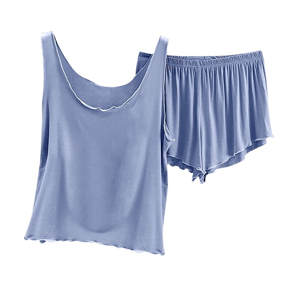 Paiwinds Women's Pajama Set - V-Neck Sleeveless Soft Cotton Blend Loose Shorts & Top, Lightweight Summer Sleeping