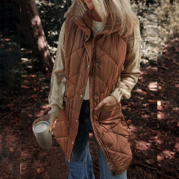 Paiwinds Women's Warm Quilted Jacket Long Sleeve Floral Solid Puffer Zipper Closure Casual Coat with Pockets for Daily Outings and Winter Wear