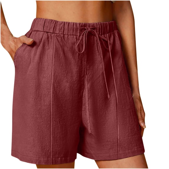 Paiwinds Women's Wide Leg Cotton Linen Shorts Elastic Waist Summer Casual Beach Lounge Pants