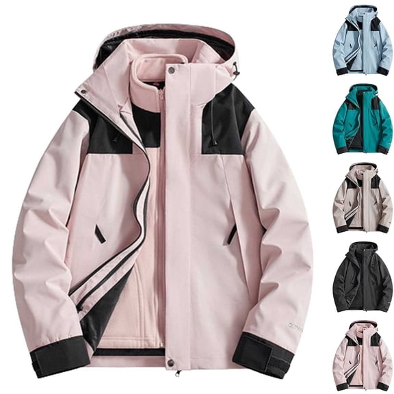 Paiwinds Women's Winter Casual Corduroy Jacket Color Block Hooded Waterproof Zipper for Outdoor Adventures and Versatile Styling Options