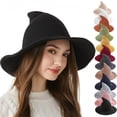 thumbnail image 1 of Paiwinds Women's Wool Wizard Hat Pointed Wide Brim Halloween Costume Accessory for Cosplay Party Magician Sorcerer Themed Events Adjustable Warm Winter Fashion Hat, 1 of 9