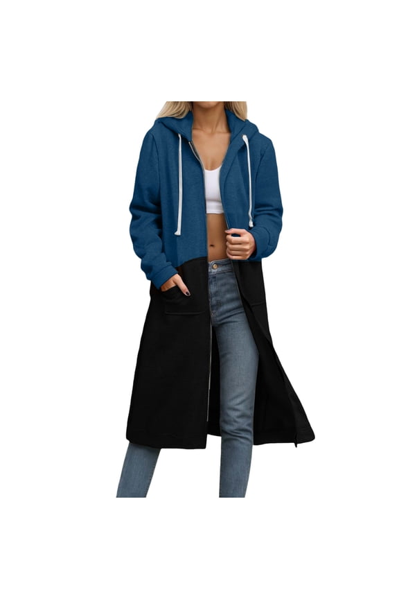 Women's Zip-Front Coverup with Mixed Material Details and Adjustable Hood for Unrestricted Movement in Transitional Weather