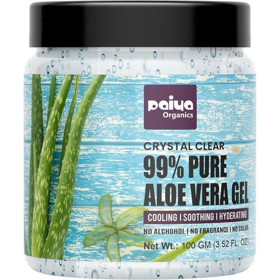 Paiya Organics 99% Aloe Vera Gel, 100g (3.5 oz), Hydrating Skin & Hair Gel, Soothing Moisturizer for Face, Body & Hair