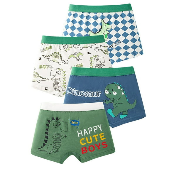 Paiyanr 4PC Children Boys Cotton Boxer Briefs Dinosaur Happy Cute Boy Printed Soft Shorts Comfortable Underwear Navy