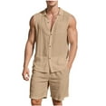 thumbnail image 1 of Paiyanr Cotton Linen Sets for Men Summer Breathable Tank Tops Shorts 2 Piece Outfits Solid Color Casual Sleeveless Shirt Drawstring Waist Beach Shorts Sets, 1 of 9