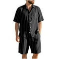 thumbnail image 1 of Paiyanr Cotton Linen Sets for Men Summer Breathable Striped Shirts Shorts 2 Piece Outfits Casual Short Sleeve Drawstring Waist Beach Shorts Sets, 1 of 9