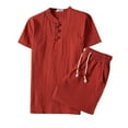 thumbnail image 1 of Paiyanr Cotton Linen Sets for Men Summer Breathable Tops Shorts 2 Piece Outfits Stand Collar Short Sleeve Shorts Set, 1 of 8