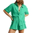thumbnail image 1 of Paiyanr Cotton Linen Sets for Women Summer Breathable Shirts Shorts 2 Piece Outfits Short Sleeve Short Pants Casual 2PC Sets with Pockets, 1 of 6