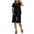 thumbnail image 1 of Paiyanr Cotton Linen Sets for Women Summer Breathable Tops Shorts 2 Piece Outfits Leisure Solid Color T-shirt Shorts Two-piece Set, 1 of 6
