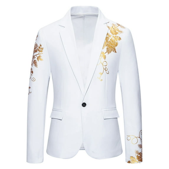 Paiyanr Jackets for Men Classic and Handsome Button Suit Jacket Gilding Wedding Slim Fit Suit White